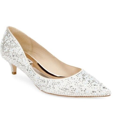 Badgley Mischka Madison Crystal Embellished Kitten Heel Pointed Toe Pump Size 7 - Picture 1 of 12